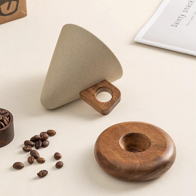 Cone Shaped Ceramic Coffee Mug With Wood HandleCone Shaped Ceramic Coffee Mug With Wood Handle And Holder - Image 3