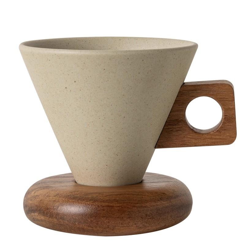 Cone Shaped Ceramic Coffee Mug With Wood HandleCone Shaped Ceramic Coffee Mug With Wood Handle And Holder - Image 2