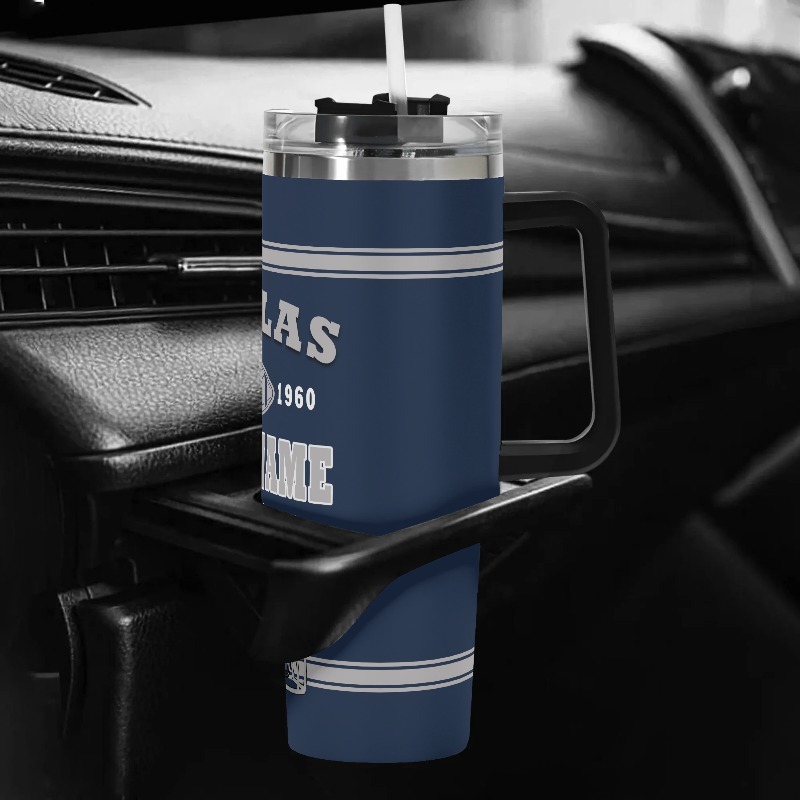 Custom 40oz Dallas City Theme Stainless Steel Insulated Tumbler with Lid and Straw40oz Personalized Dallas Cowboys Themed Insulated Travel Cup - Image 4