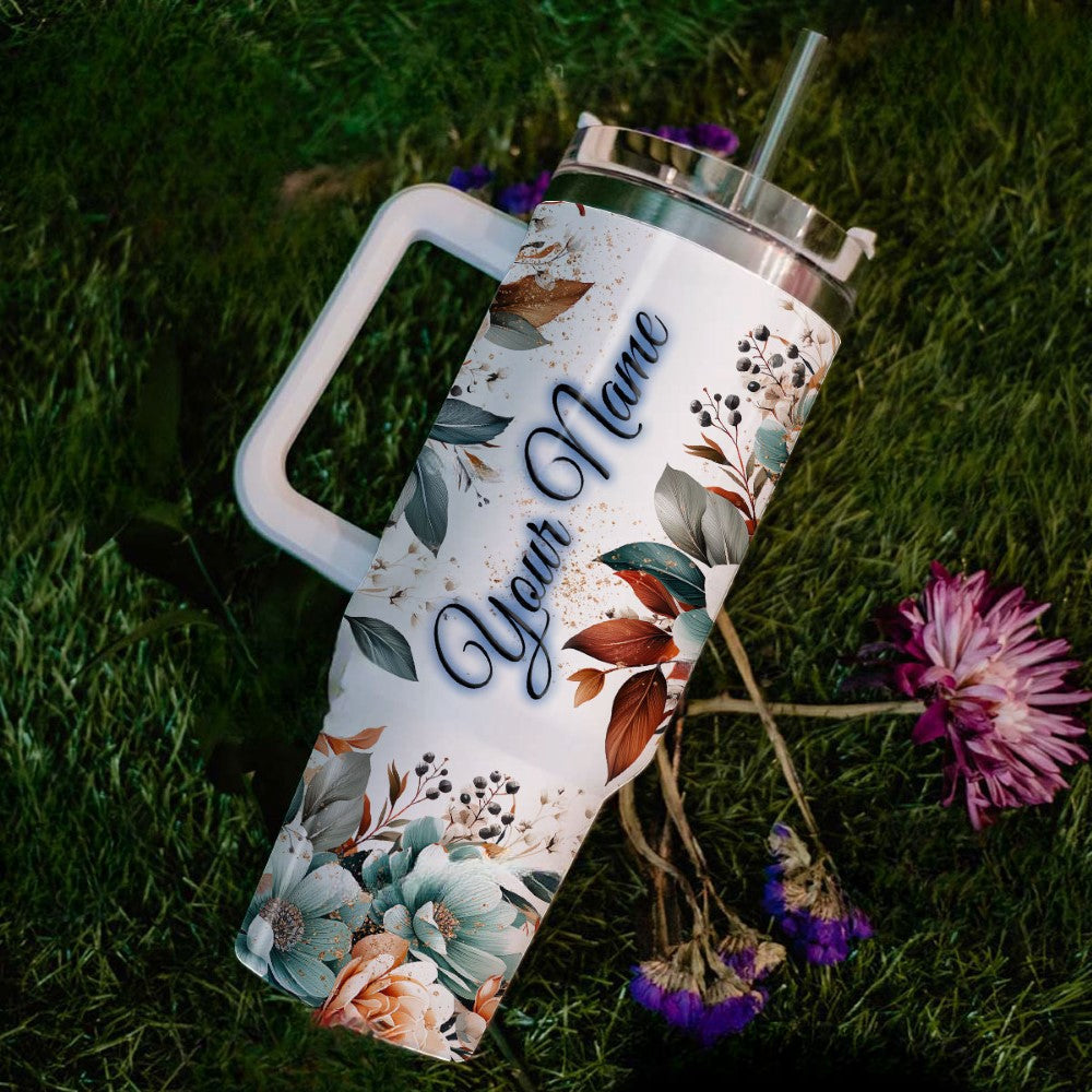 Custom Name Stitch Floral Printed TumblerCustom Name Stitch Floral Printed Tumbler - Image 2
