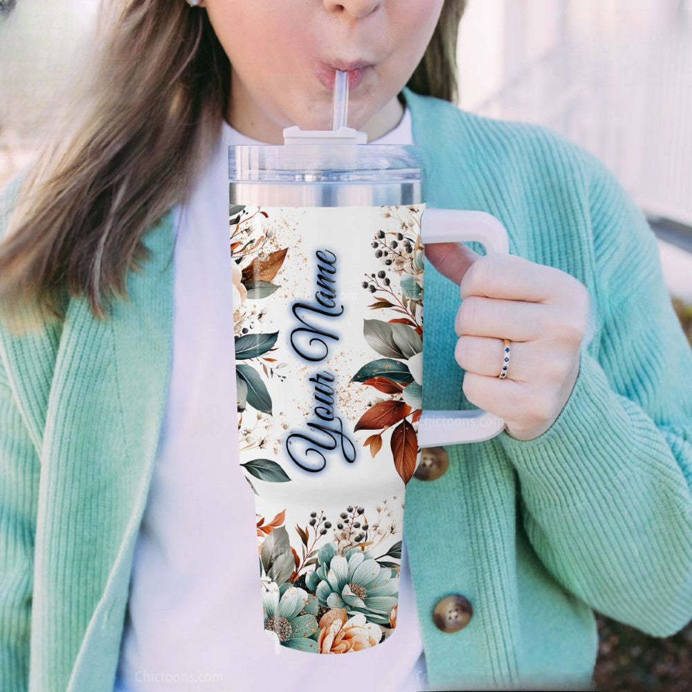 Custom Name Stitch Floral Printed Tumbler