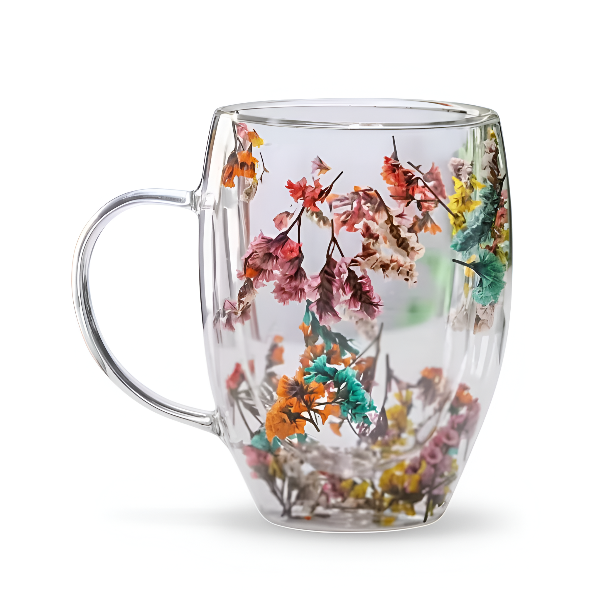 Floral Double Wall Insulated Glass Cup