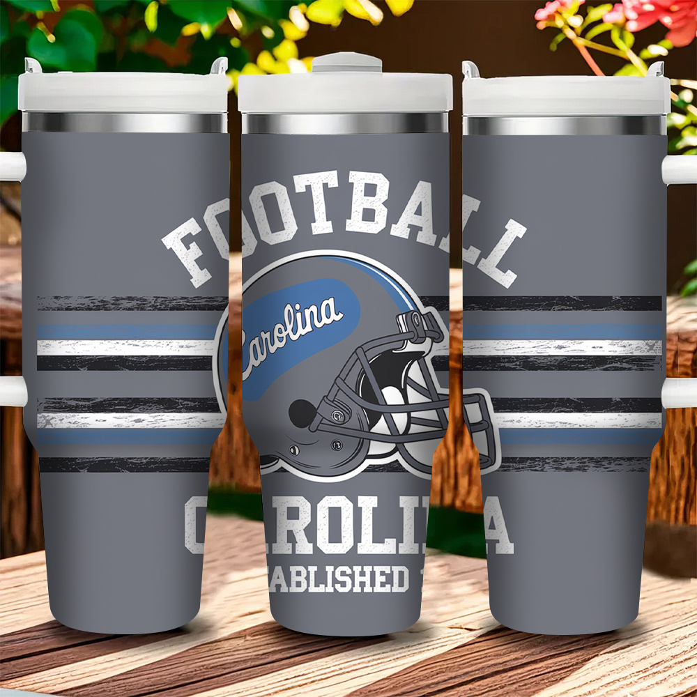 Football 40oz Stainless Steel Tumbler with StrawCarolina Panthers Football Themed 40oz Travel Tumbler - Image 3