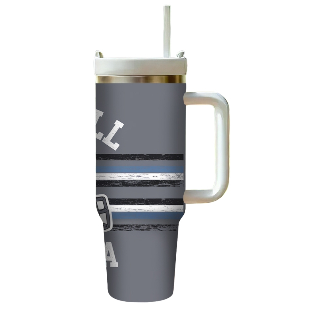 Football 40oz Stainless Steel Tumbler with StrawCarolina Panthers Football Themed 40oz Travel Tumbler - Image 2