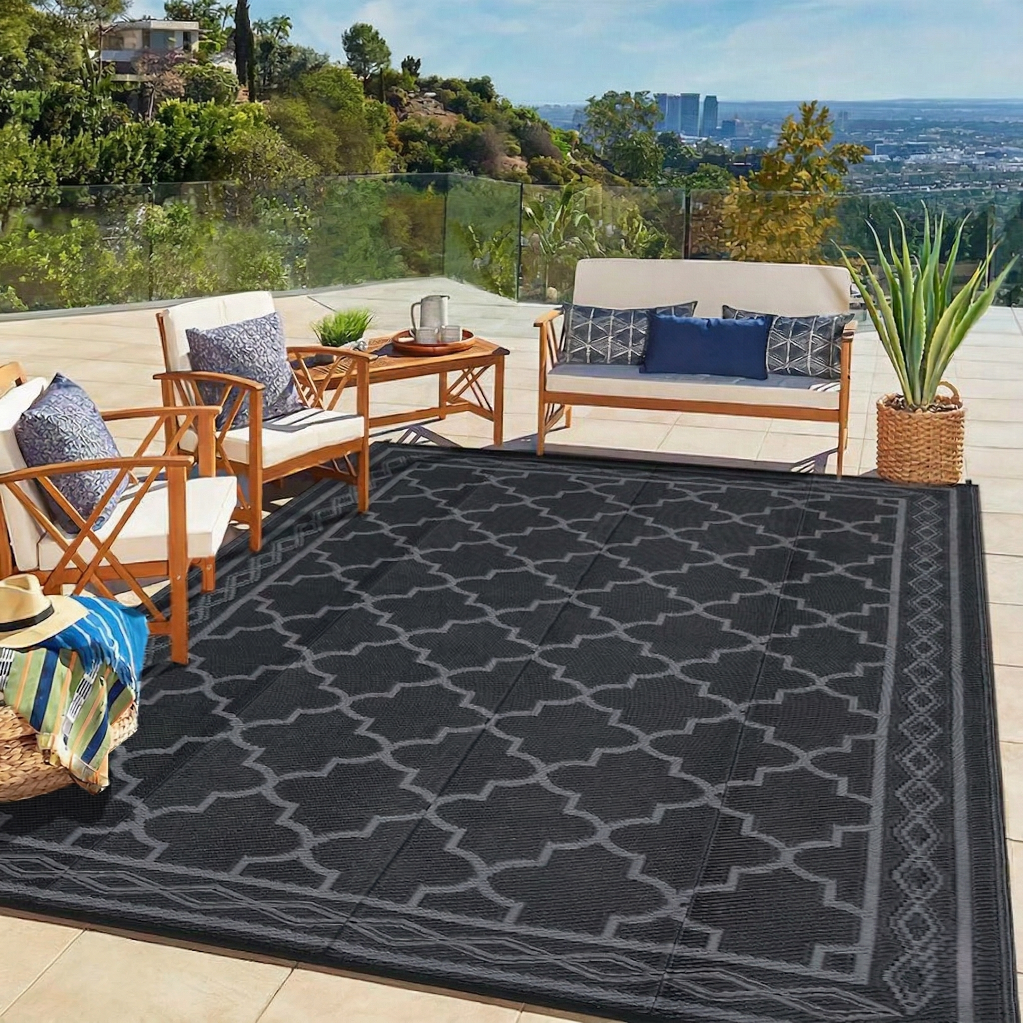 Modern Geometric Outdoor Rug Waterproof Patio Rug