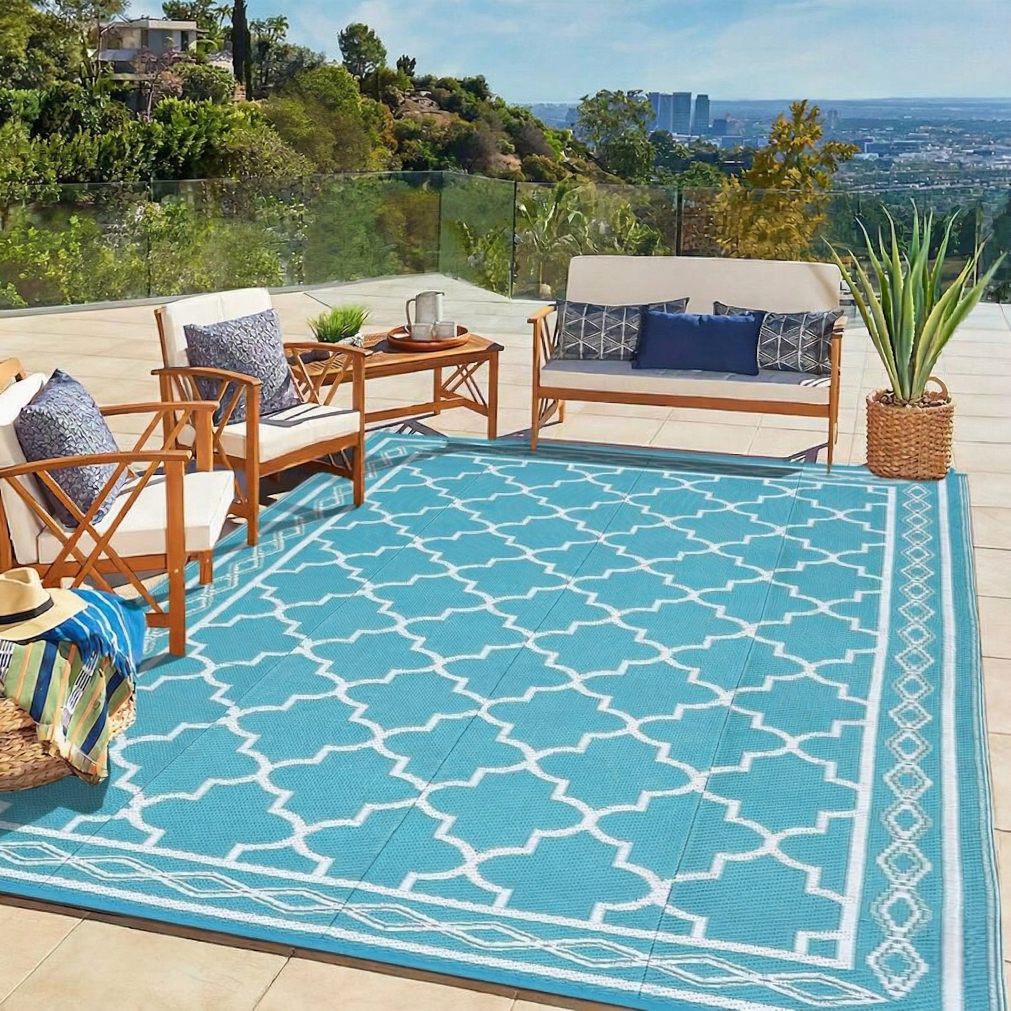 Modern Geometric Outdoor Rug Waterproof Patio Rug