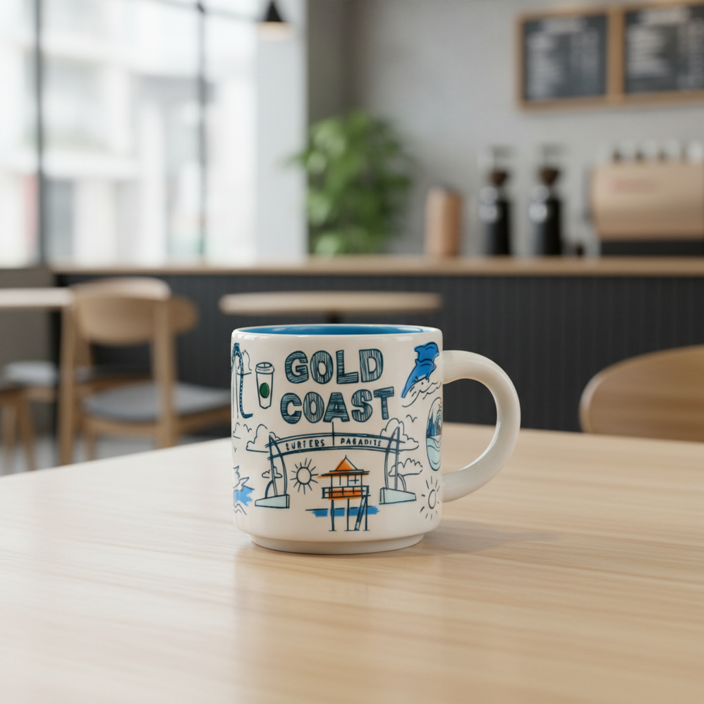 Gold Coast Ceramic Mug With Scenic Landmarks Design