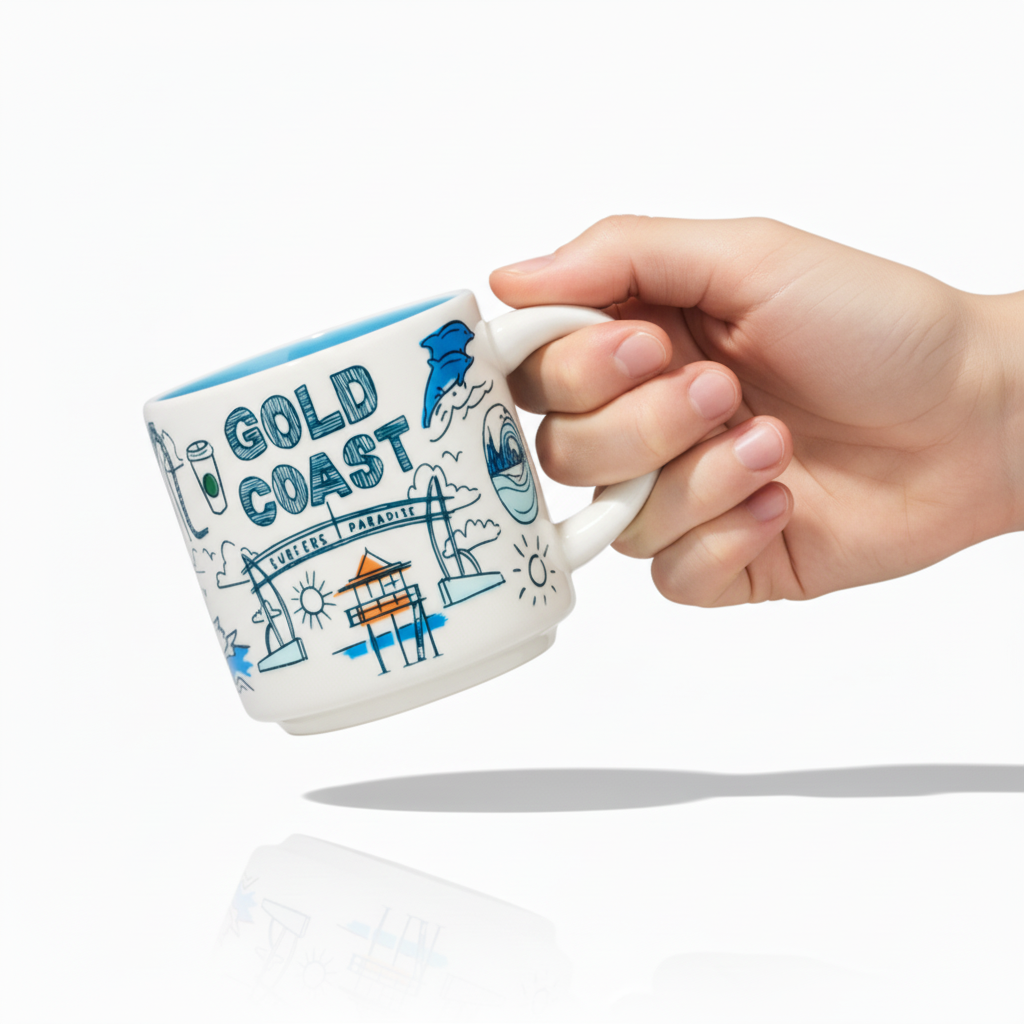 Gold Coast Ceramic Mug With Scenic Landmarks Design