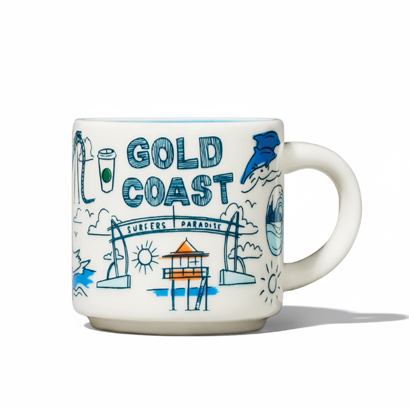 Gold Coast Ceramic Mug With Scenic Landmarks Design