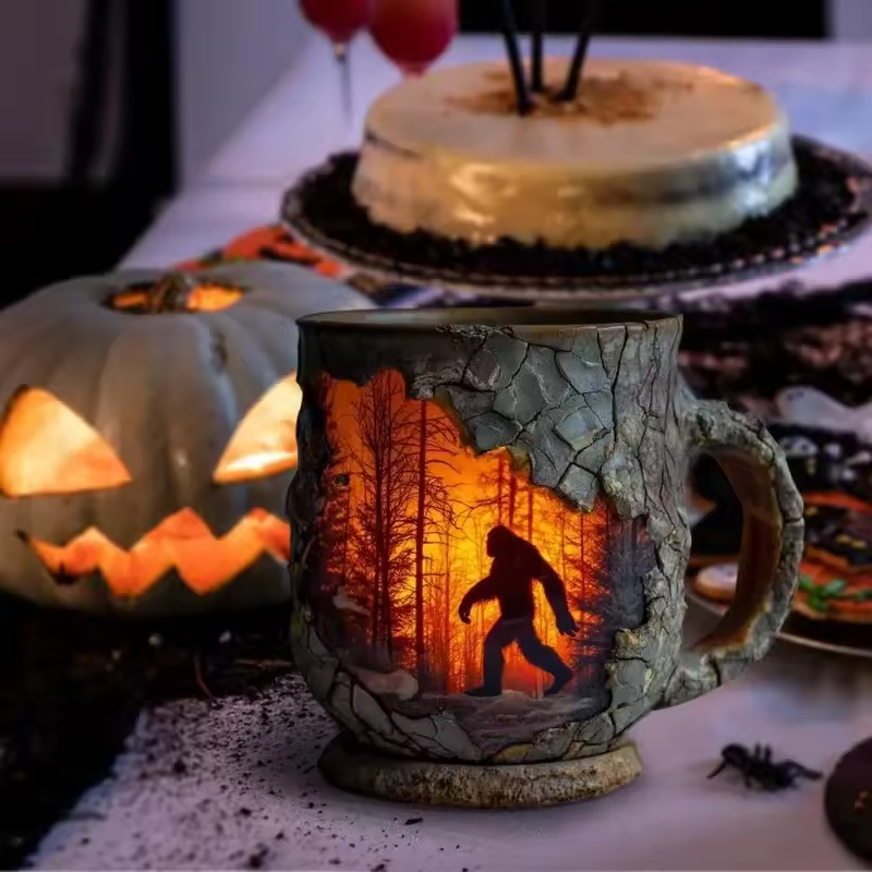 Halloween Gorilla Bigfoot Forest Fire MugHalloween Bigfoot Coffee Mug - Image 2