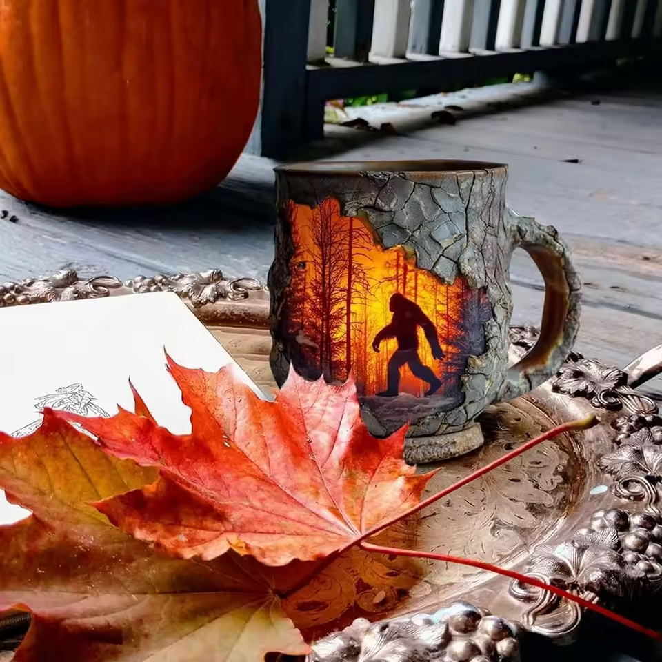 Halloween Gorilla Bigfoot Forest Fire MugHalloween Bigfoot Coffee Mug - Image 5