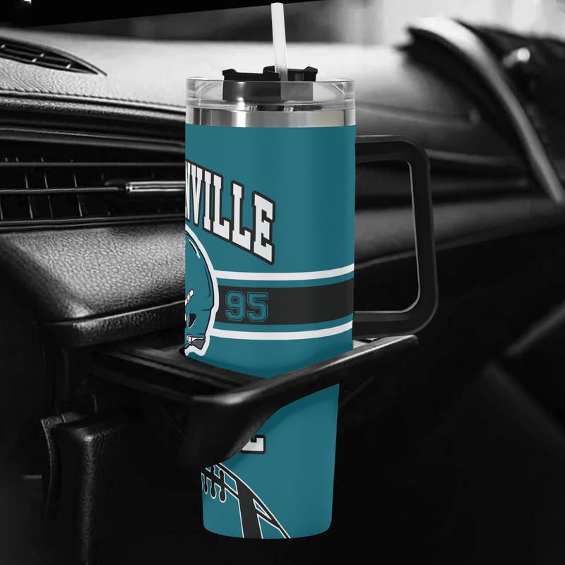Jacksonville Football 40oz up With Handle And Straws40oz Jacksonville Jaguars Football Themed Graphic Tumbler - Image 5