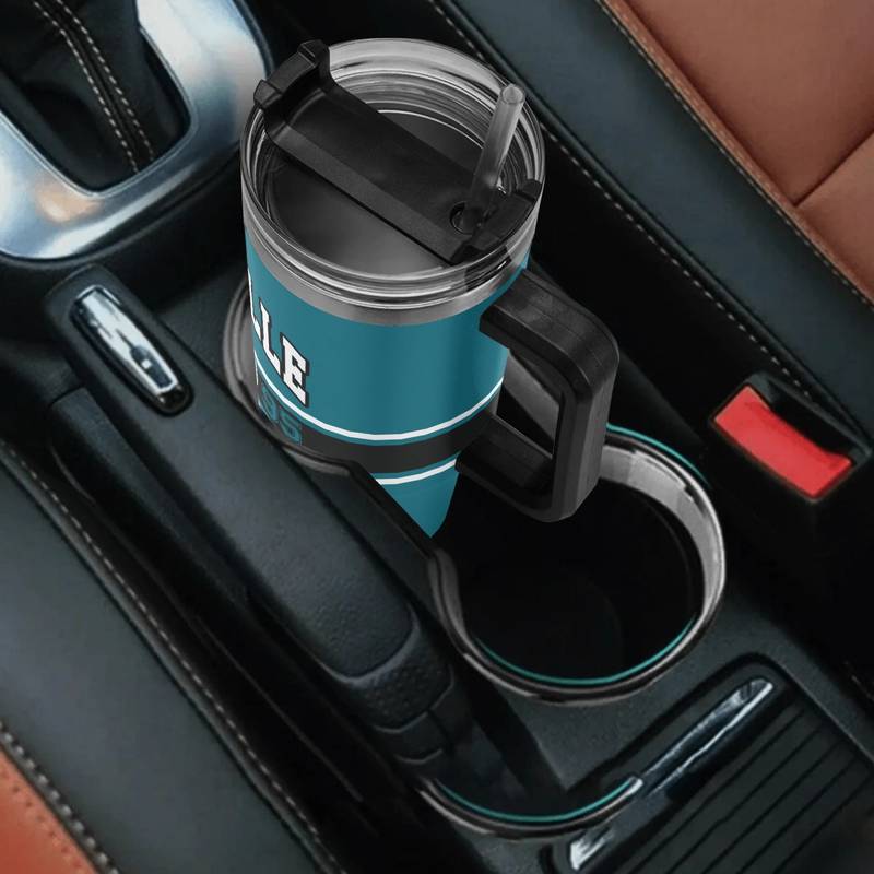 Jacksonville Football 40oz up With Handle And Straws40oz Jacksonville Jaguars Football Themed Graphic Tumbler - Image 4