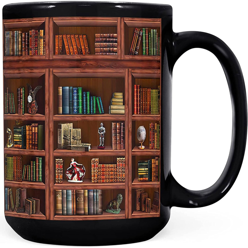 Library Bookshelf Themed Coffee Mug