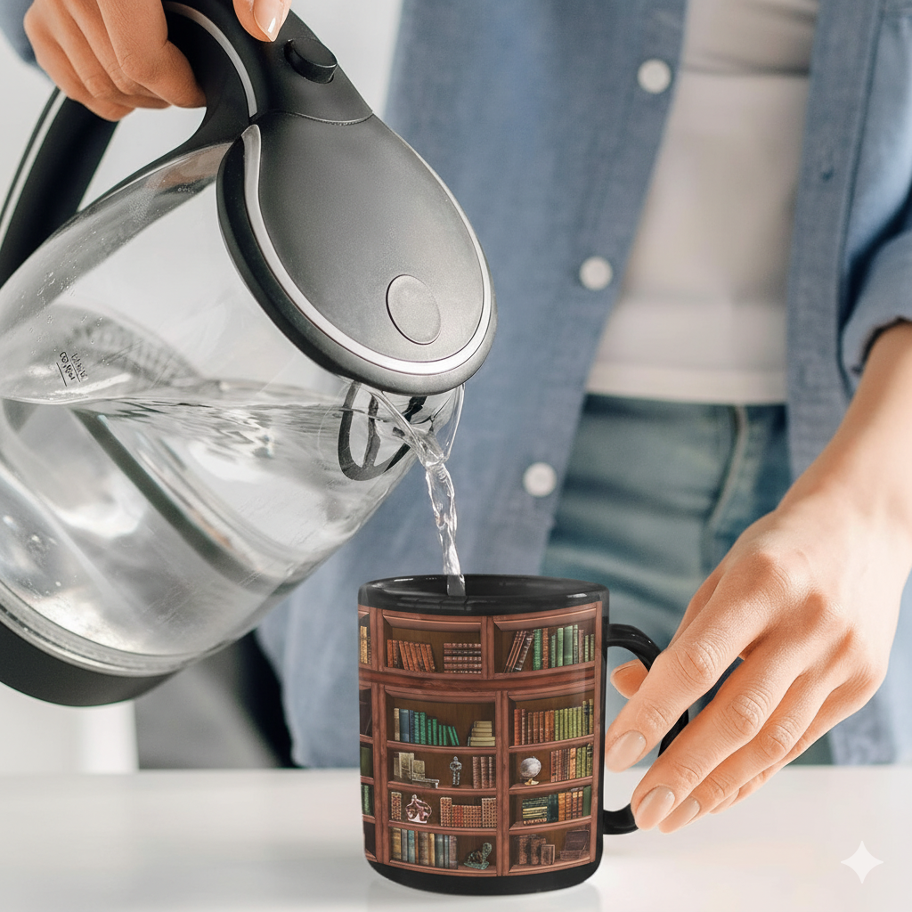 Library Bookshelf Themed Coffee Mug