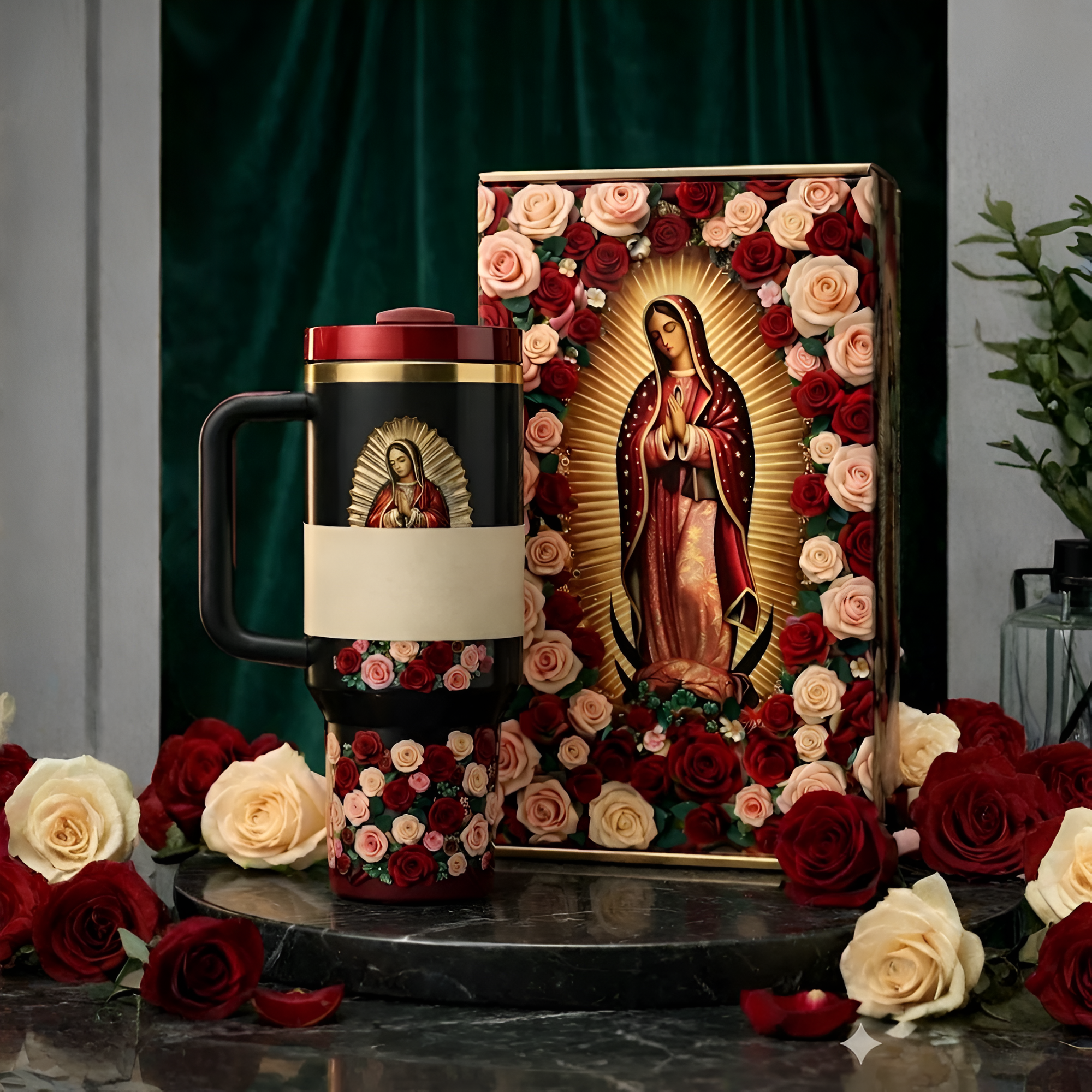 40oz Religious Floral Print Insulated Tumbler With Handle Lid