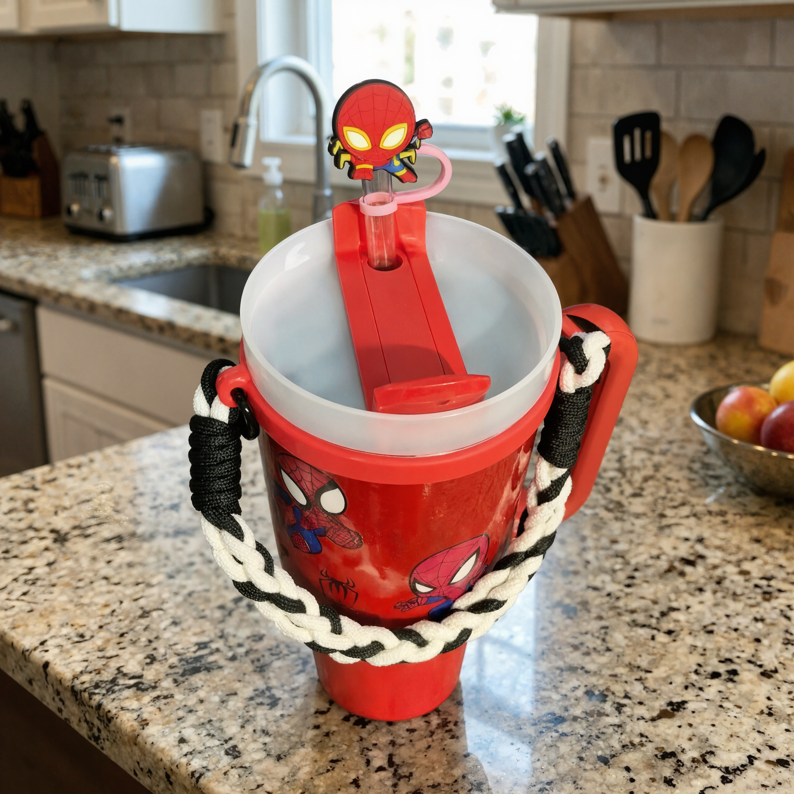 Spidey Man Graphic Print 40oz Tumbler With Handle And Straw