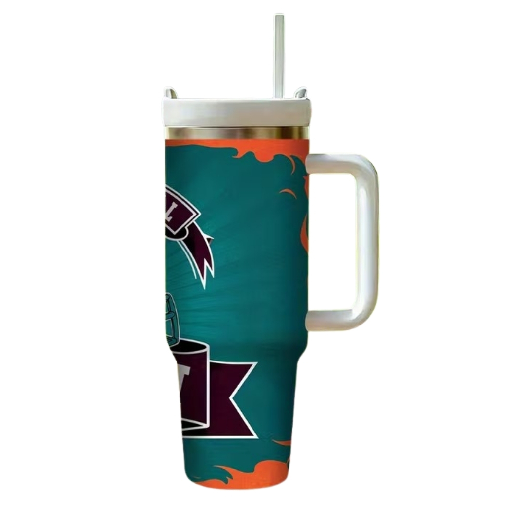 Miami Dolphins Football Team Themed Tumbler With Straw And Travel LidMiami Dolphins Football Team Themed Tumbler With Straw And Travel Lid - Image 2