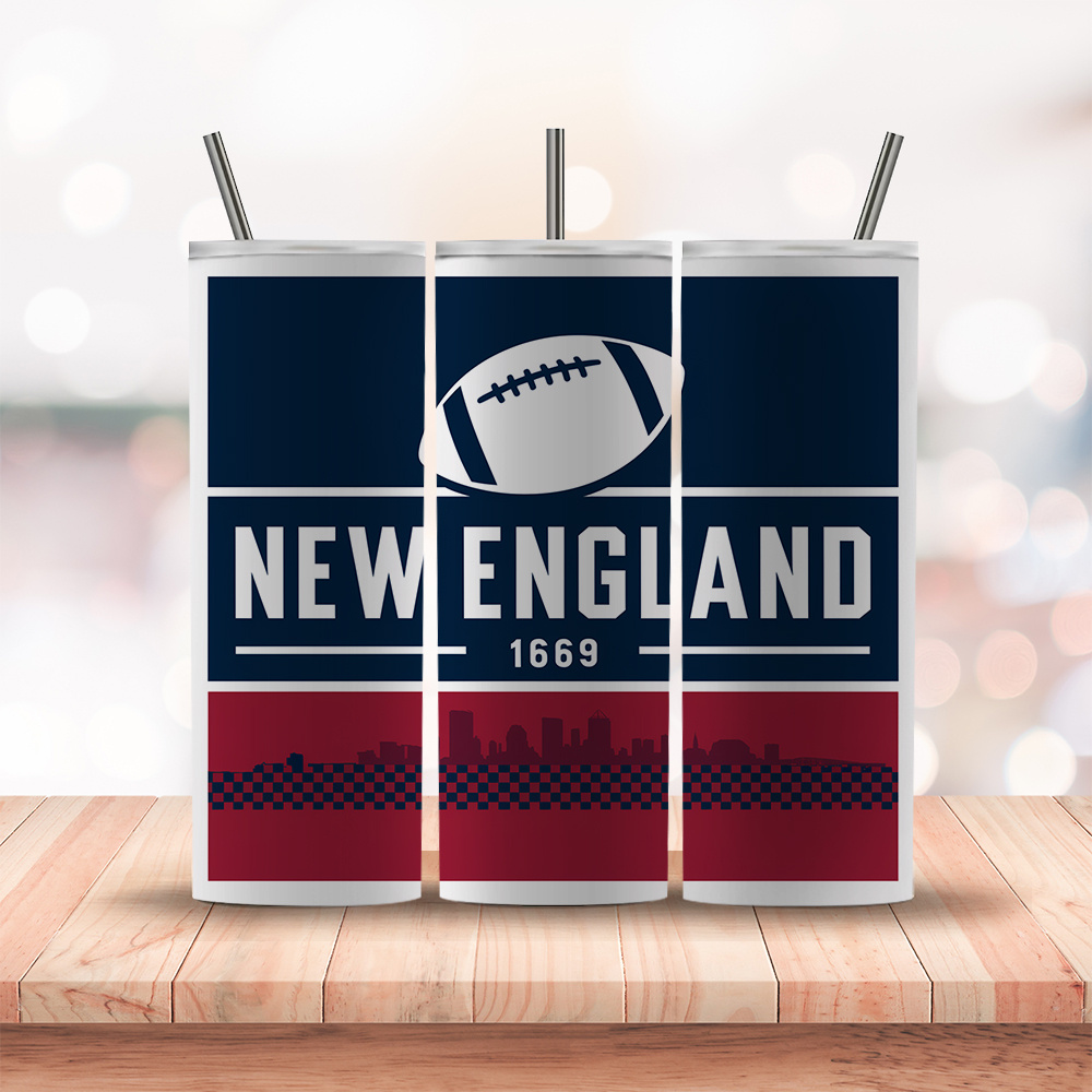 New England Patriots Football Themed 20oz Tumbler With Lid And StrawNew England Patriots Football Themed 20oz Tumbler With Lid And Straw - Image 5
