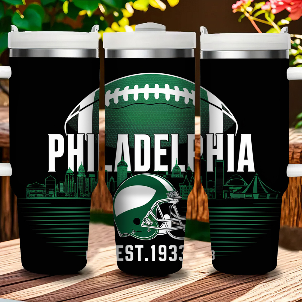 Philadelphia Eagles Themed 40oz Stainless Steel Tumbler With Straw And Lid