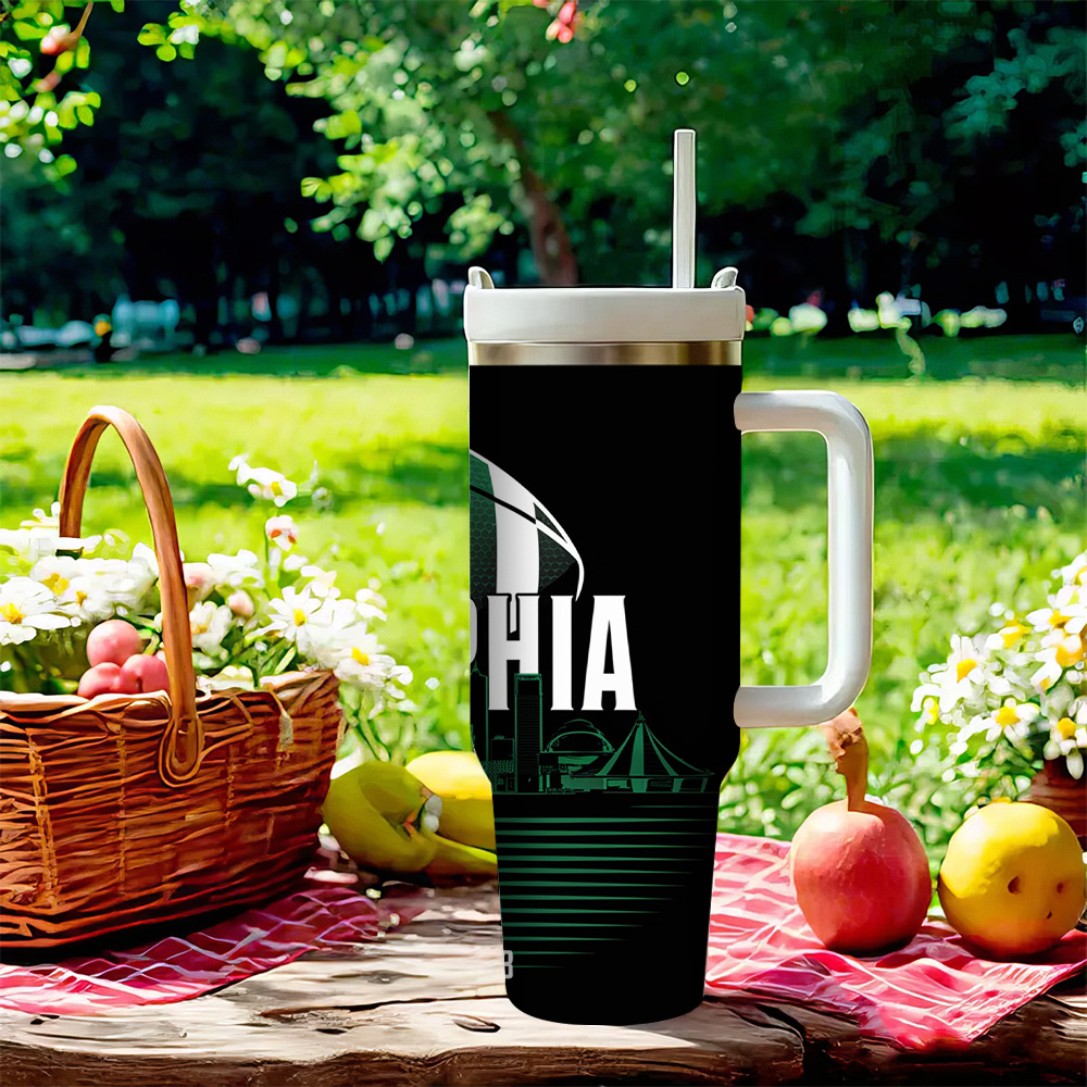 Philadelphia Eagles Themed 40oz Stainless Steel Tumbler With Straw And LidPhiladelphia Eagles Themed 40oz Stainless Steel Tumbler With Straw And Lid - Image 3