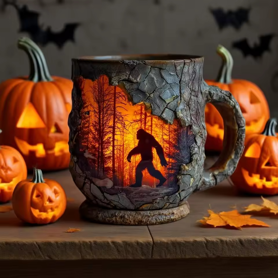 Halloween Gorilla Bigfoot Forest Fire MugHalloween Bigfoot Coffee Mug - Image 4