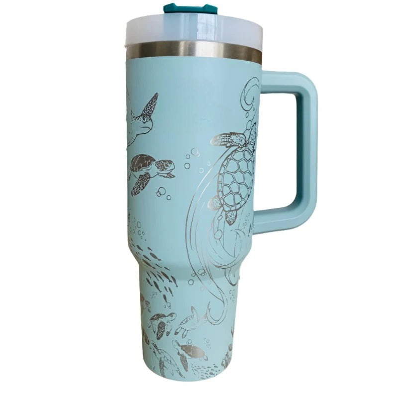Sea Turtles Engraved 40 Oz Tumbler With HandleSea Turtles Engraved 40 Oz Tumbler With Handle - Image 2