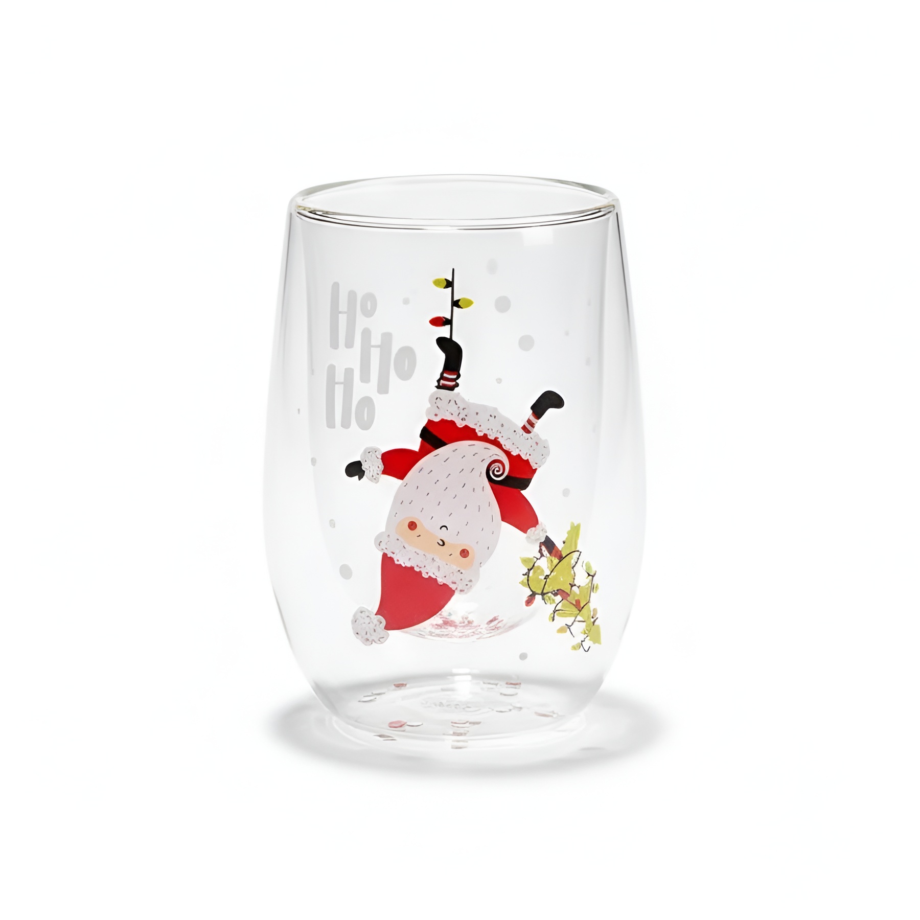 Set Of 4 Christmas Double Walled Insulated Glass Cup With Santa Design