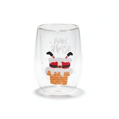 Set Of 4 Christmas Double Walled Insulated Glass Cup With Santa Design