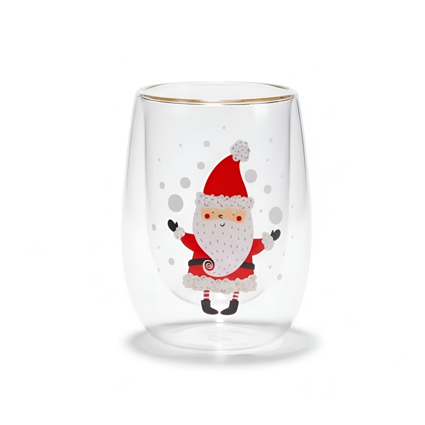 Set Of 4 Christmas Double Walled Insulated Glass Cup With Santa Design