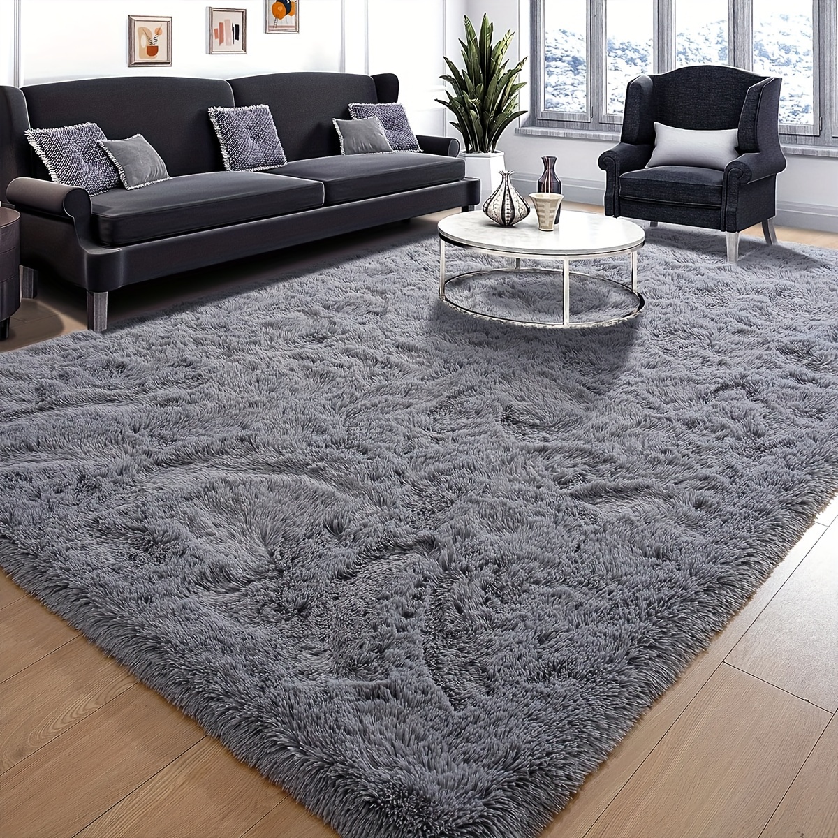 Soft Plush Area Rug Rectangle, Bonded Pile, Non Slip, Polyester