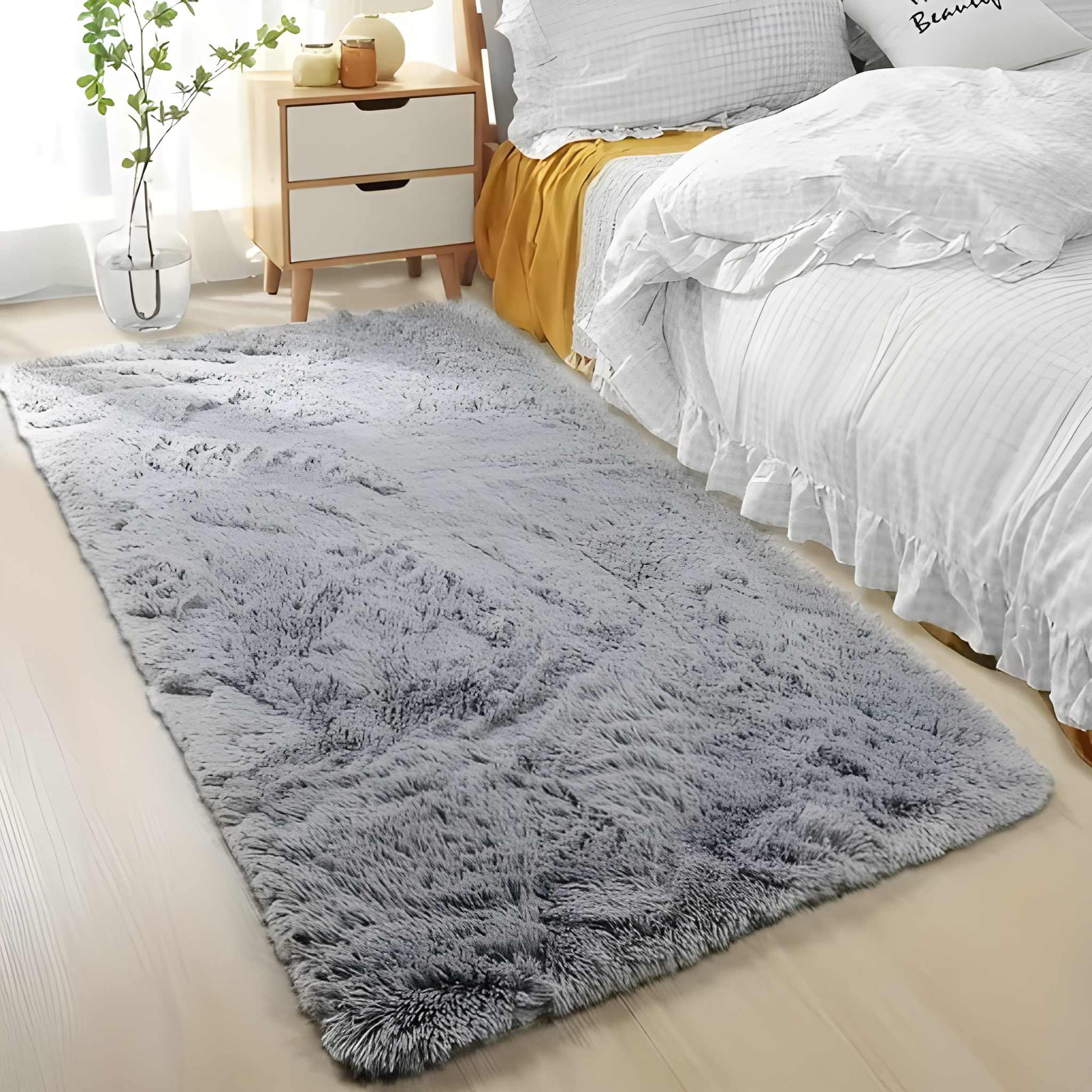 Soft Plush Area Rug Rectangle, Bonded Pile, Non Slip, Polyester