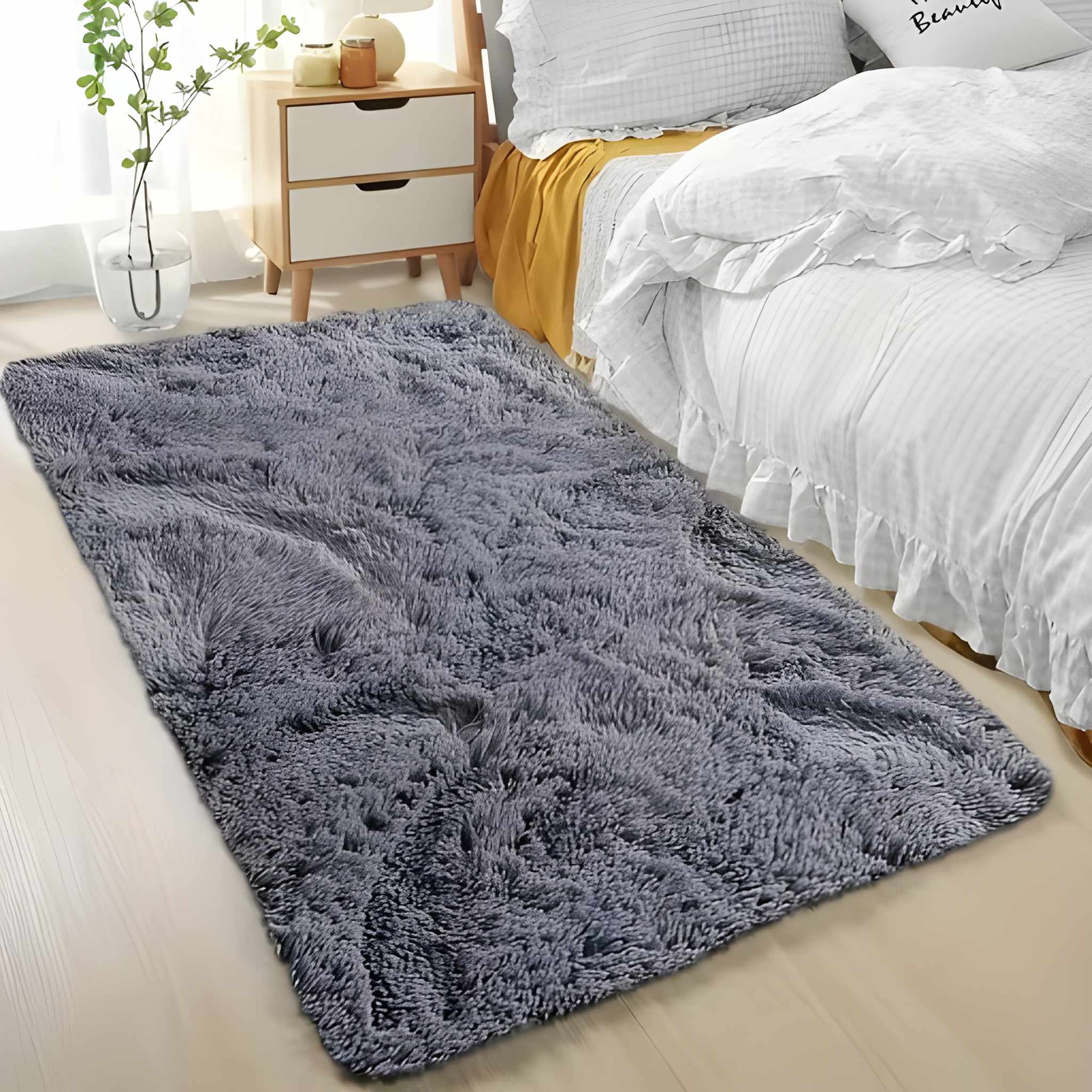 Soft Plush Area Rug Rectangle, Bonded Pile, Non Slip, Polyester