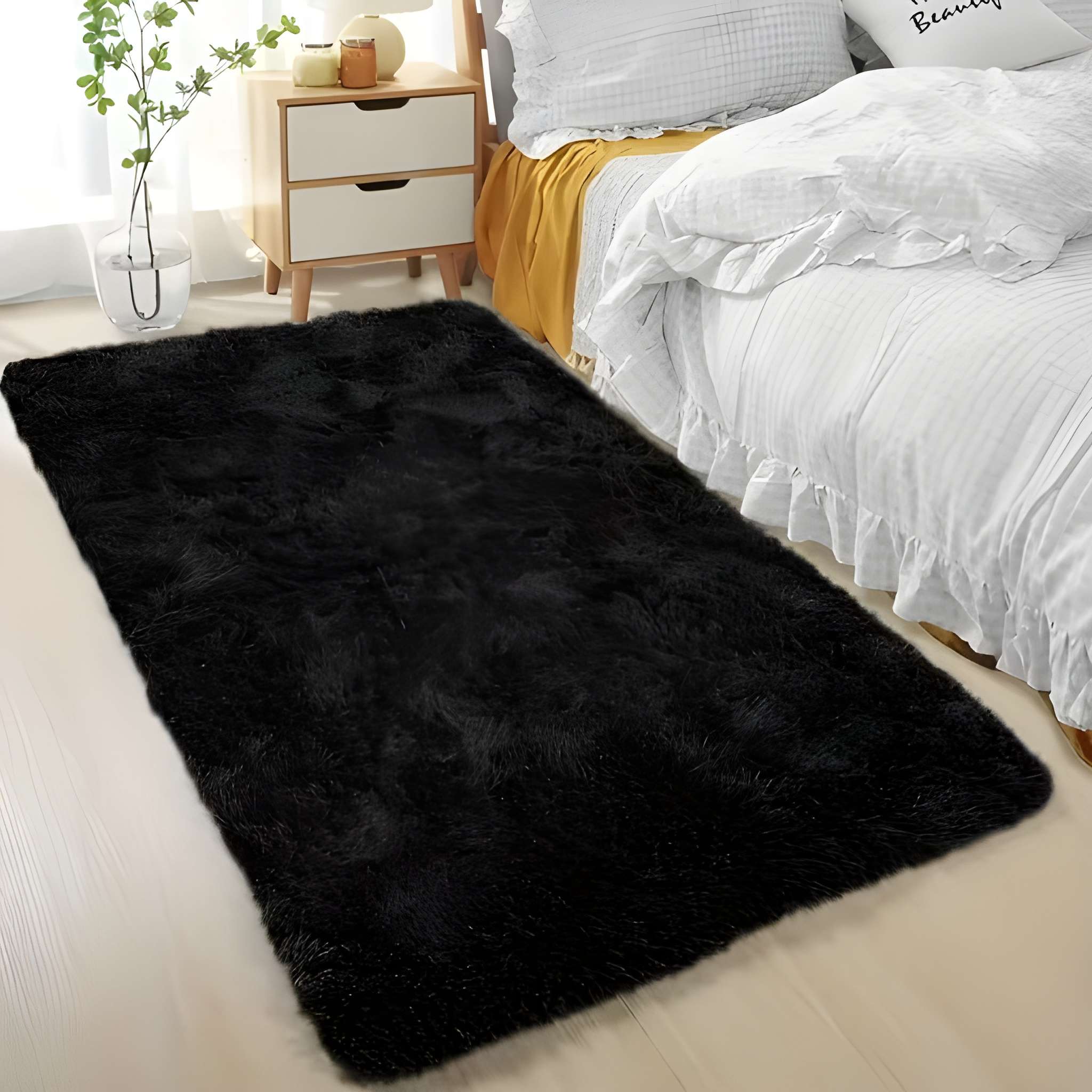 Soft Plush Area Rug Rectangle, Bonded Pile, Non Slip, Polyester