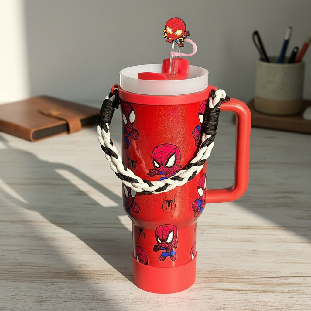 Spidey Man Graphic Print 40oz Tumbler With Handle And Straw