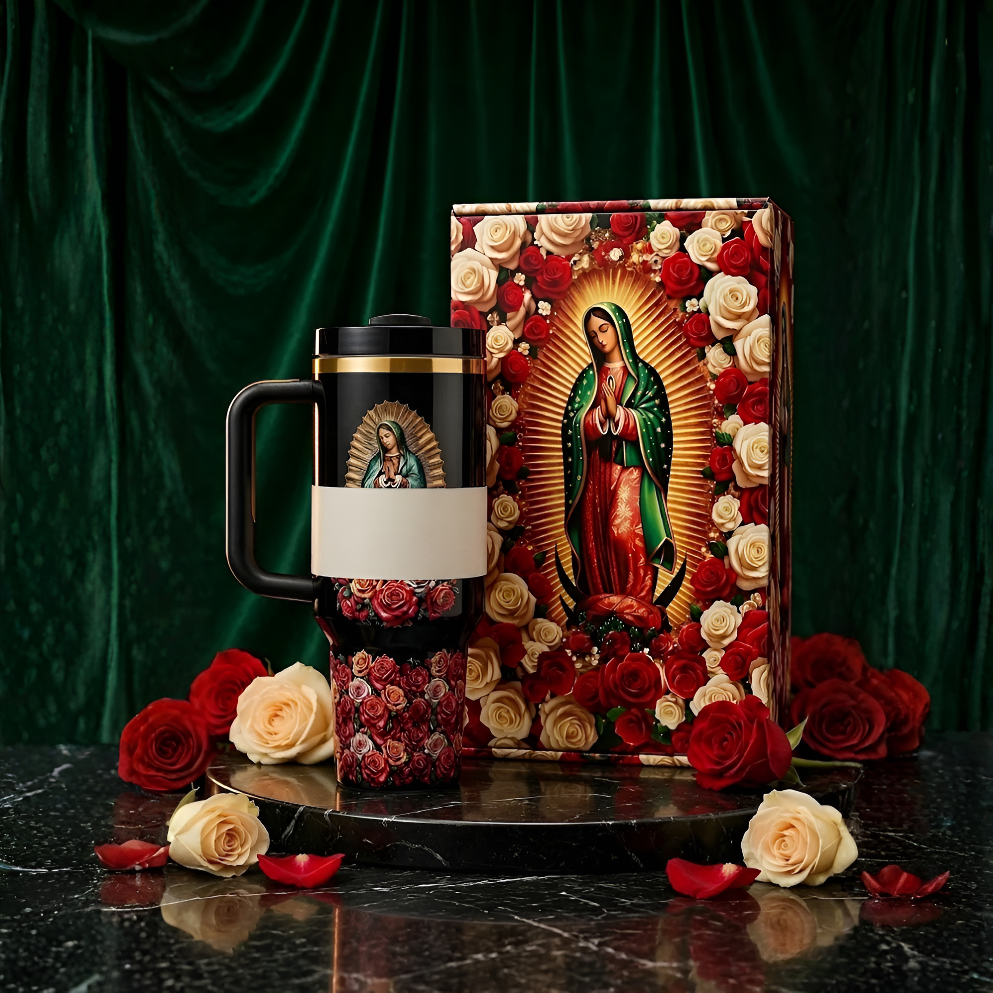 40oz Religious Floral Print Insulated Tumbler With Handle Lid