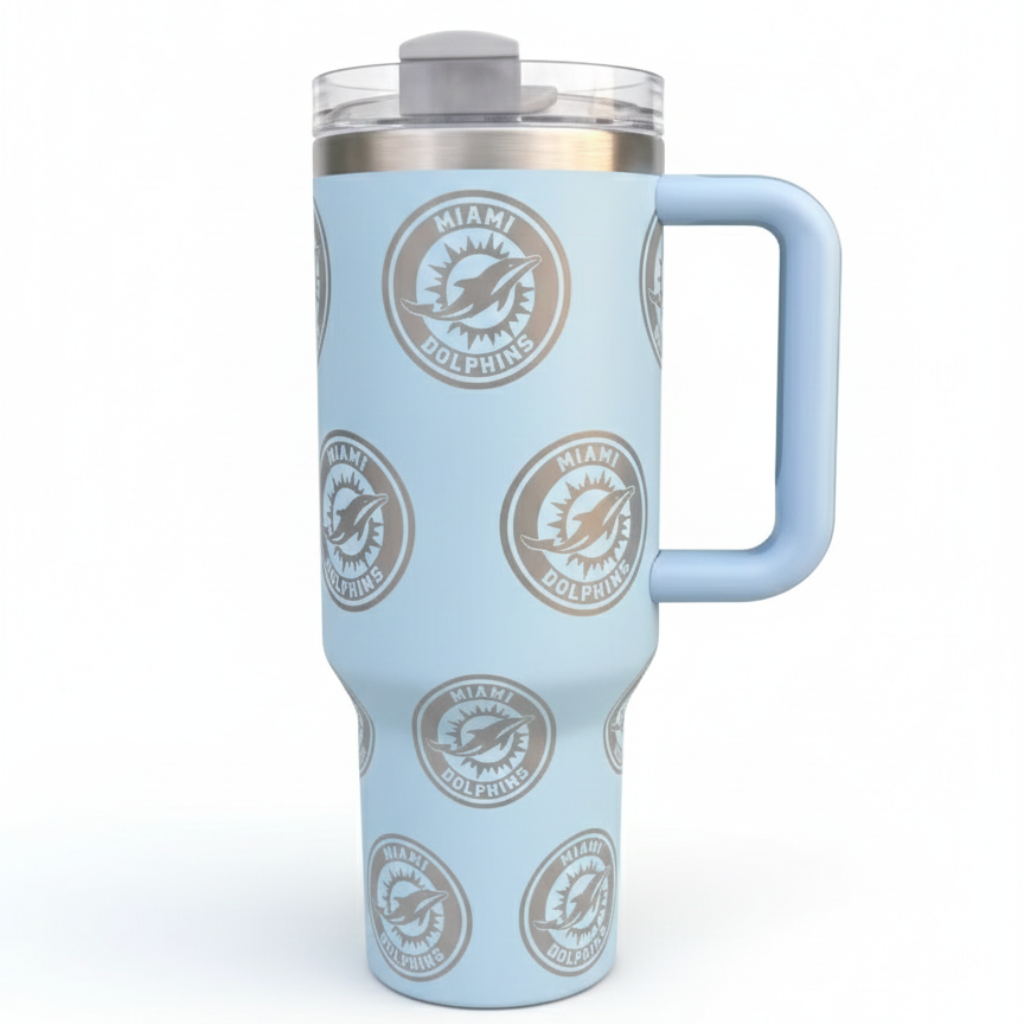 Miami Dolphins Themed Travel Tumbler With LidMiami Dolphins Themed Travel Mug - Image 2