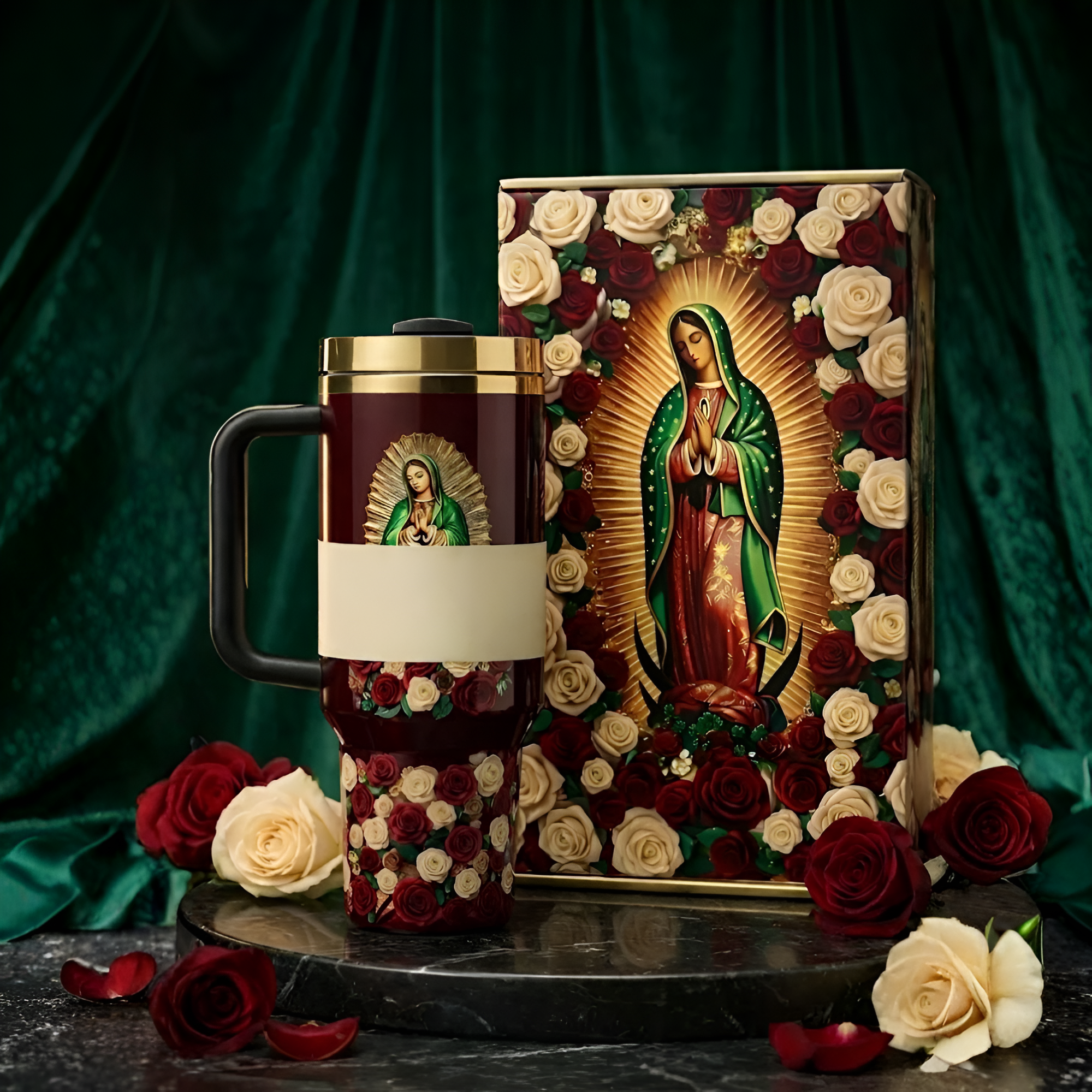 40oz Religious Floral Print Insulated Tumbler With Handle Lid