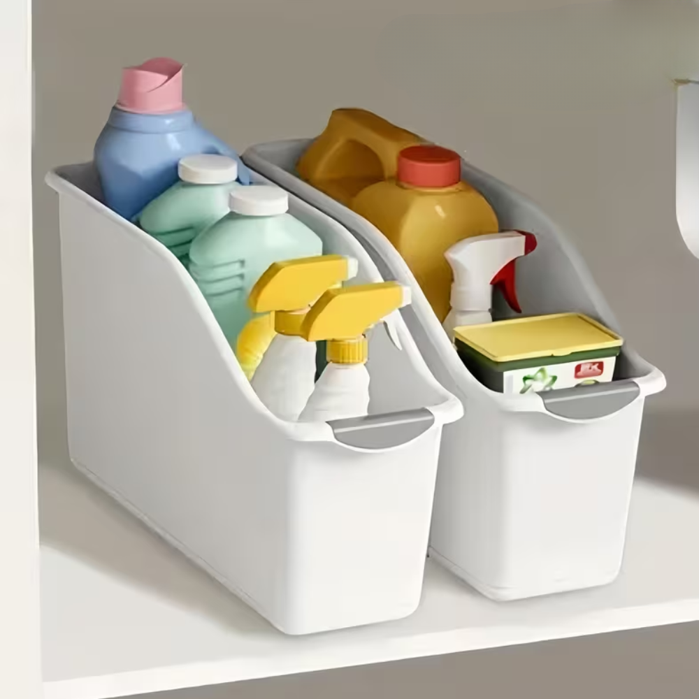 2 Piece Of Curved Plastic Storage Boxes Kitchen Organizer Container Set