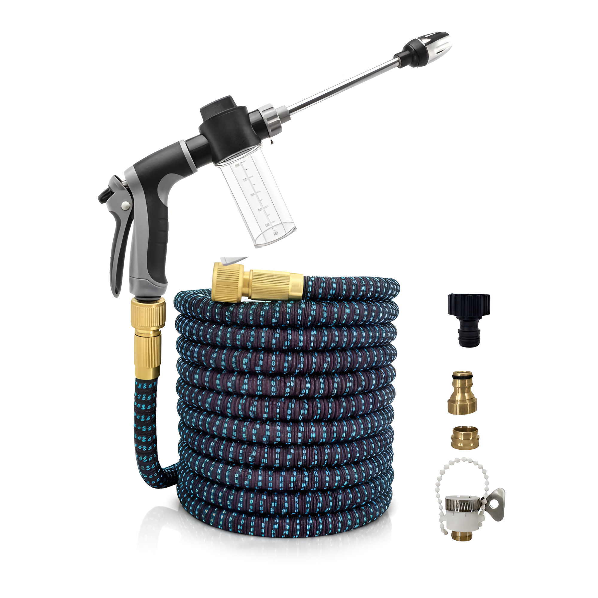 7pcs High Pressure Expandable Water Hose Car Wash Adjustable Spray Nozzle Garden Hose Set, Universal For Europe And US