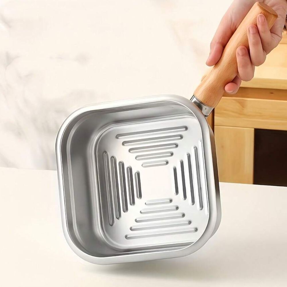 Stainless Steel Square Frying Pan, Household Milk Pot Noodle Pot, Outdoor Portable Tempura Fryer, Compatible With Common Stoves, For Cooking, Holding Soup, Serving Food