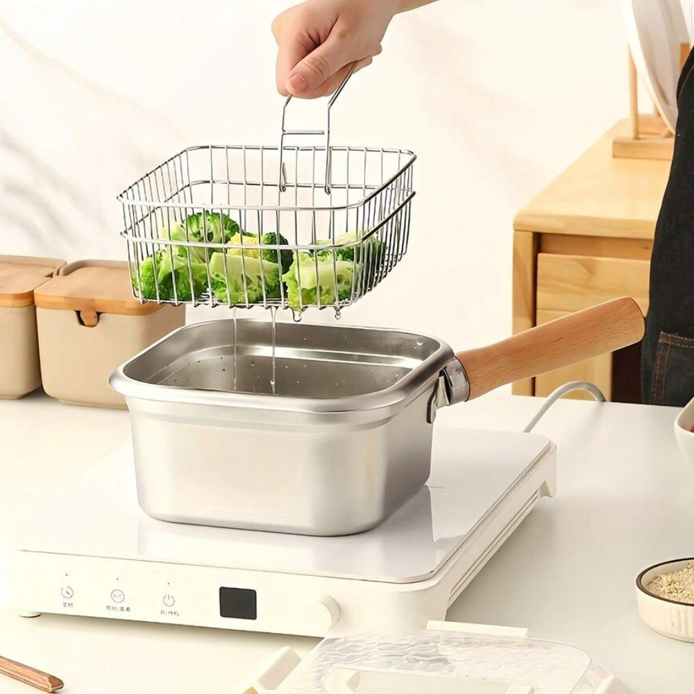 Stainless Steel Square Frying Pan, Household Milk Pot Noodle Pot, Outdoor Portable Tempura Fryer, Compatible With Common Stoves, For Cooking, Holding Soup, Serving Food