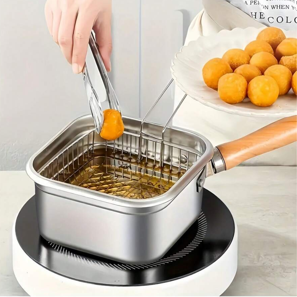 Stainless Steel Square Frying Pan, Household Milk Pot Noodle Pot, Outdoor Portable Tempura Fryer, Compatible With Common Stoves, For Cooking, Holding Soup, Serving Food