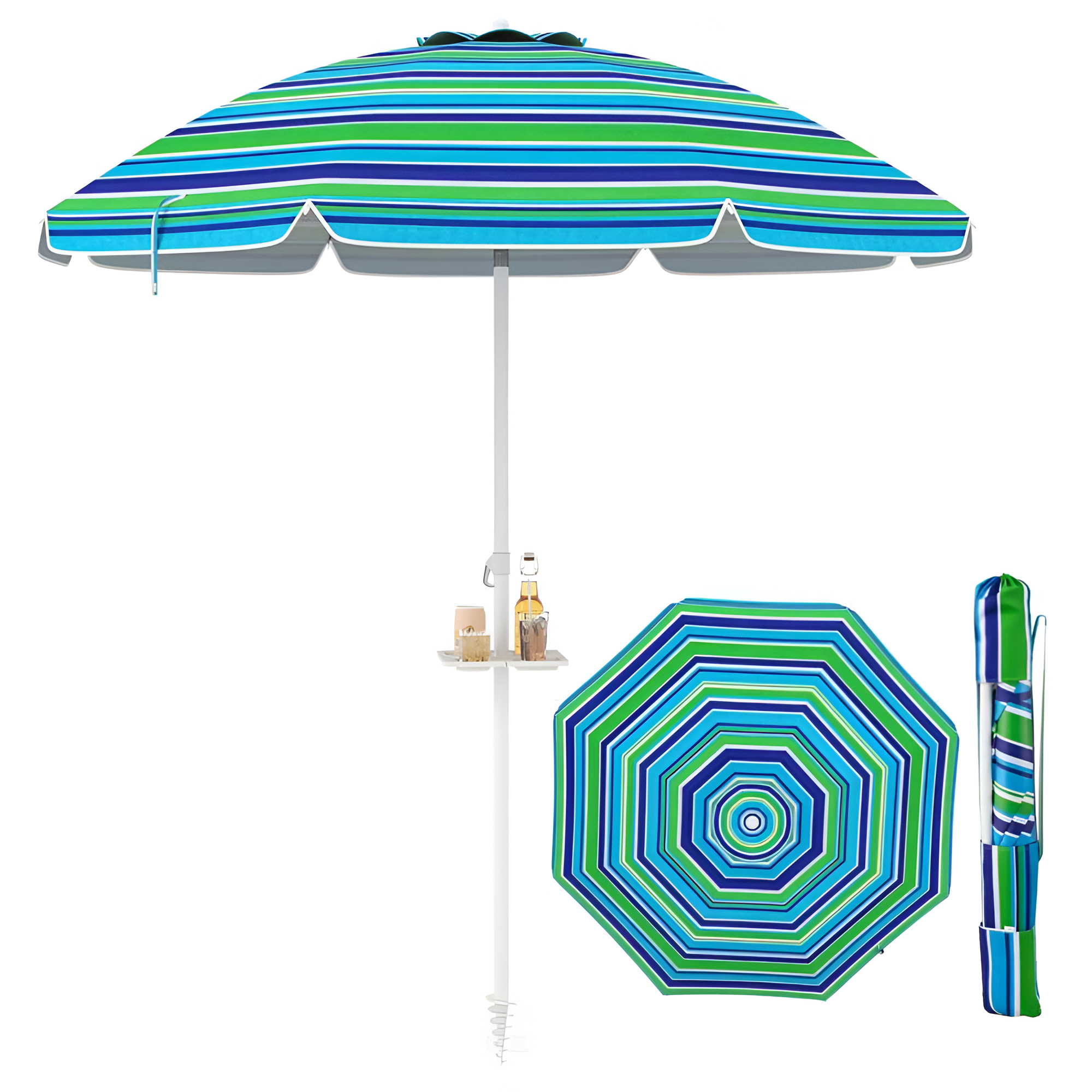 Manual Metallic Striped Canopy Beach Umbrella Set
