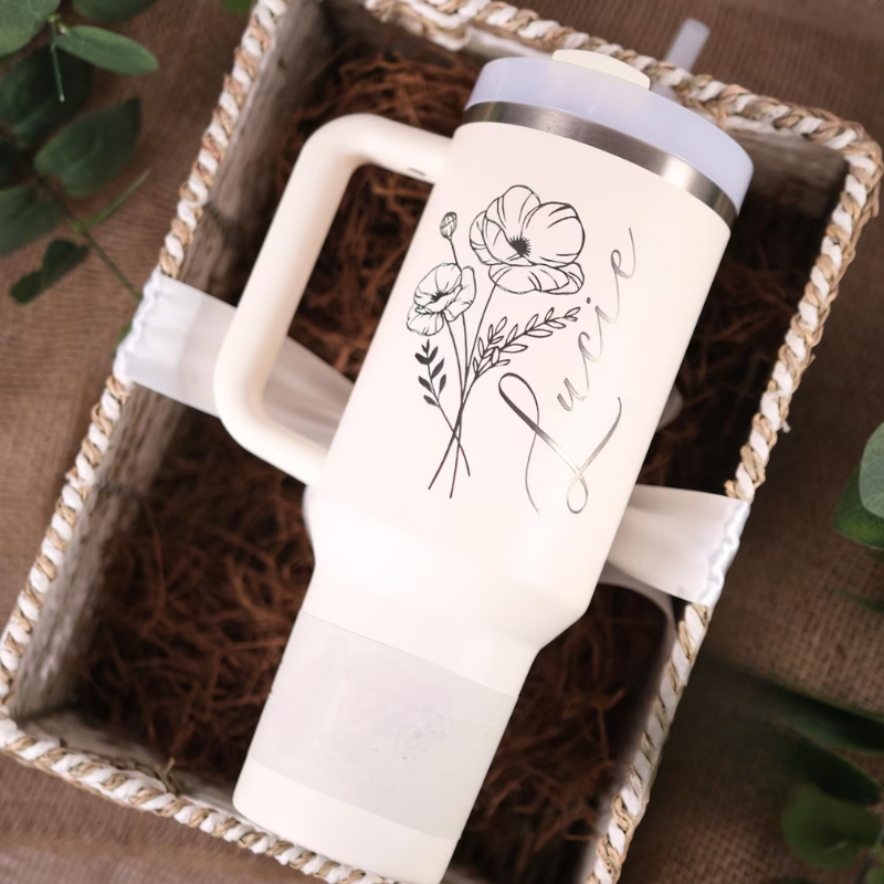 Personalized 40oz Floral Design Insulated Tumbler