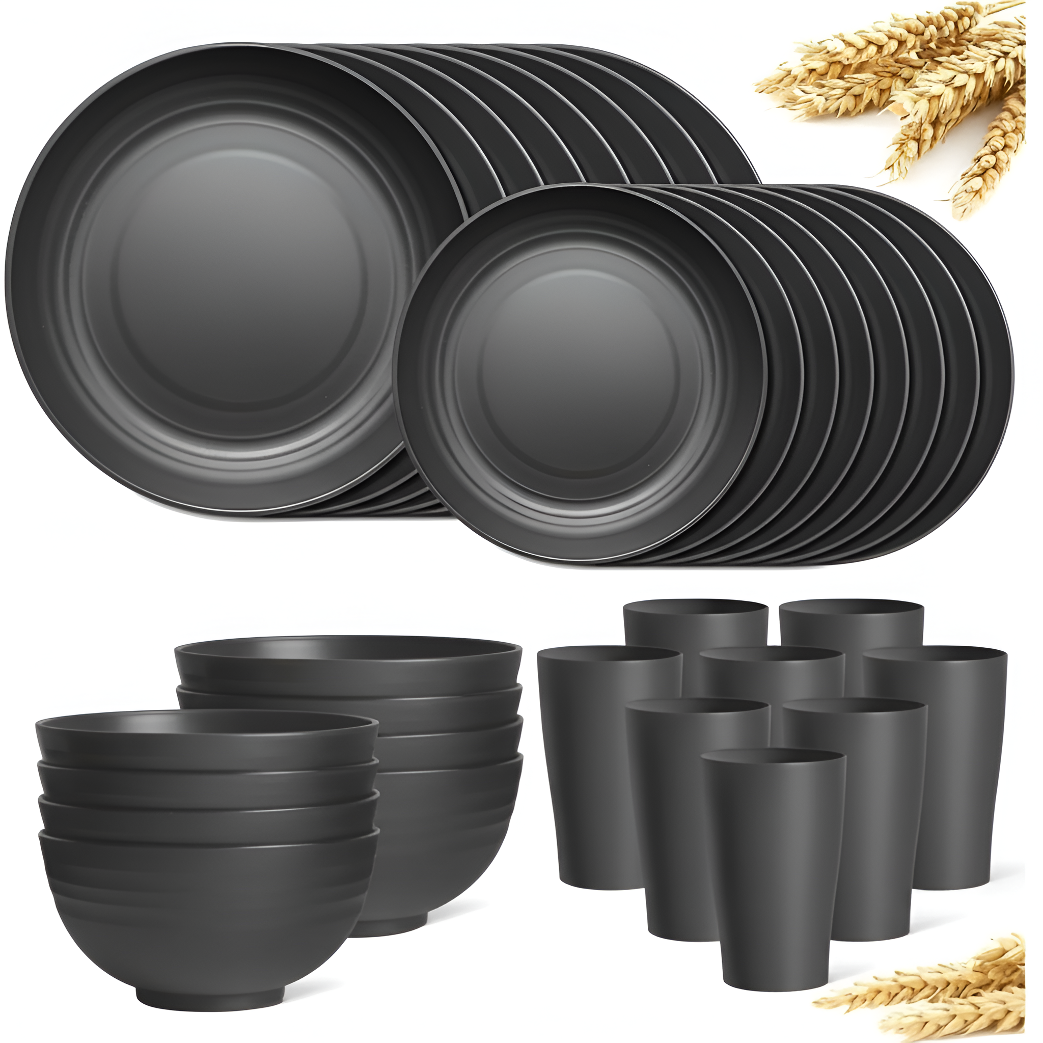 32 Piece Of Wheat Straw Dinnerware Set With Lightweight Plates Bowls And Cups