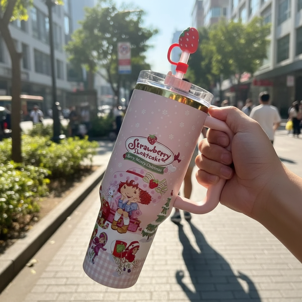 Strawberry Shortcake Theme 40oz Tumbler With Handle And Lid