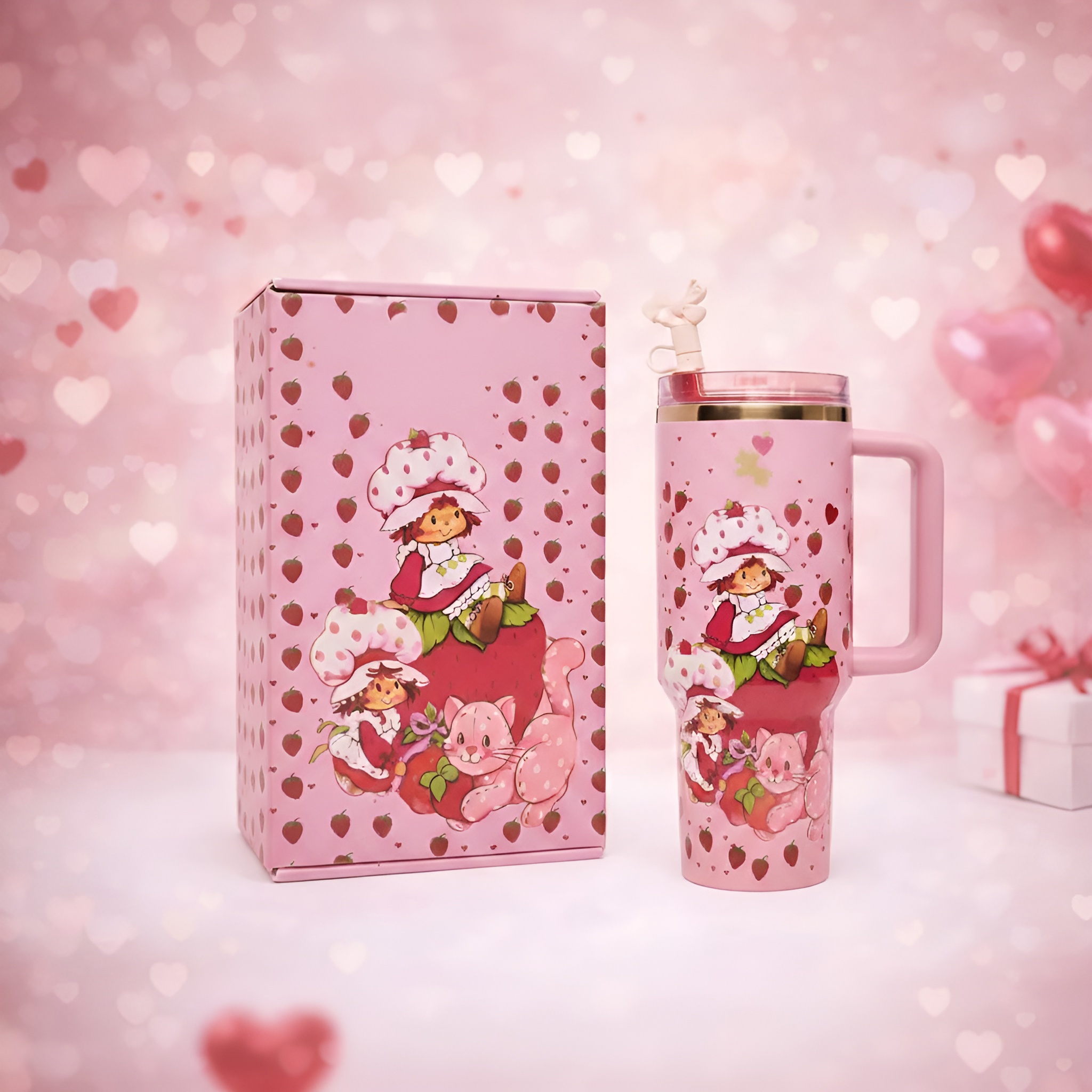 40 Oz Strawberry Shortcake Themed Travel Tumbler
