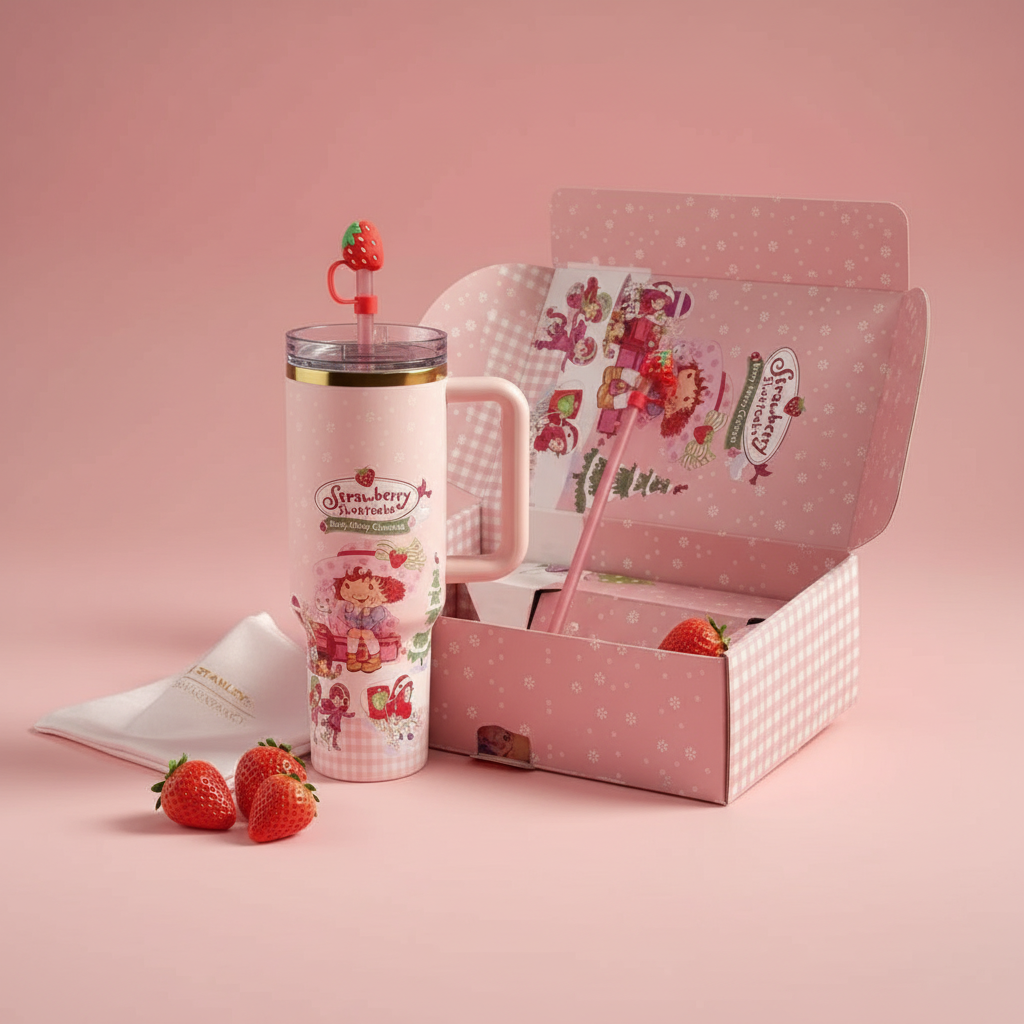 Strawberry Shortcake Theme 40oz Tumbler With Handle And Lid