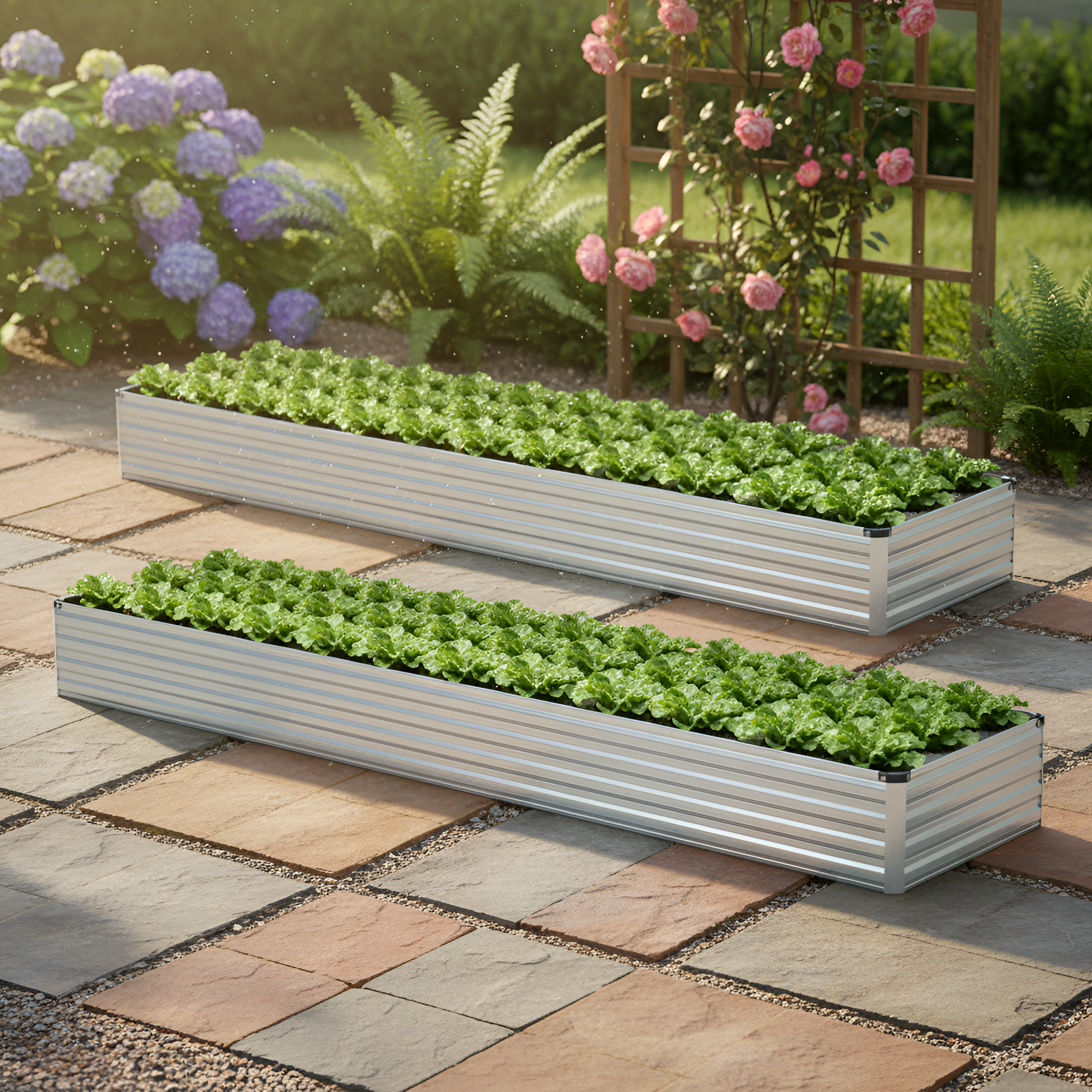 Two Pack 6x3x1 Foot Galvanized Raised Metal Garden Beds Kit Planter Box